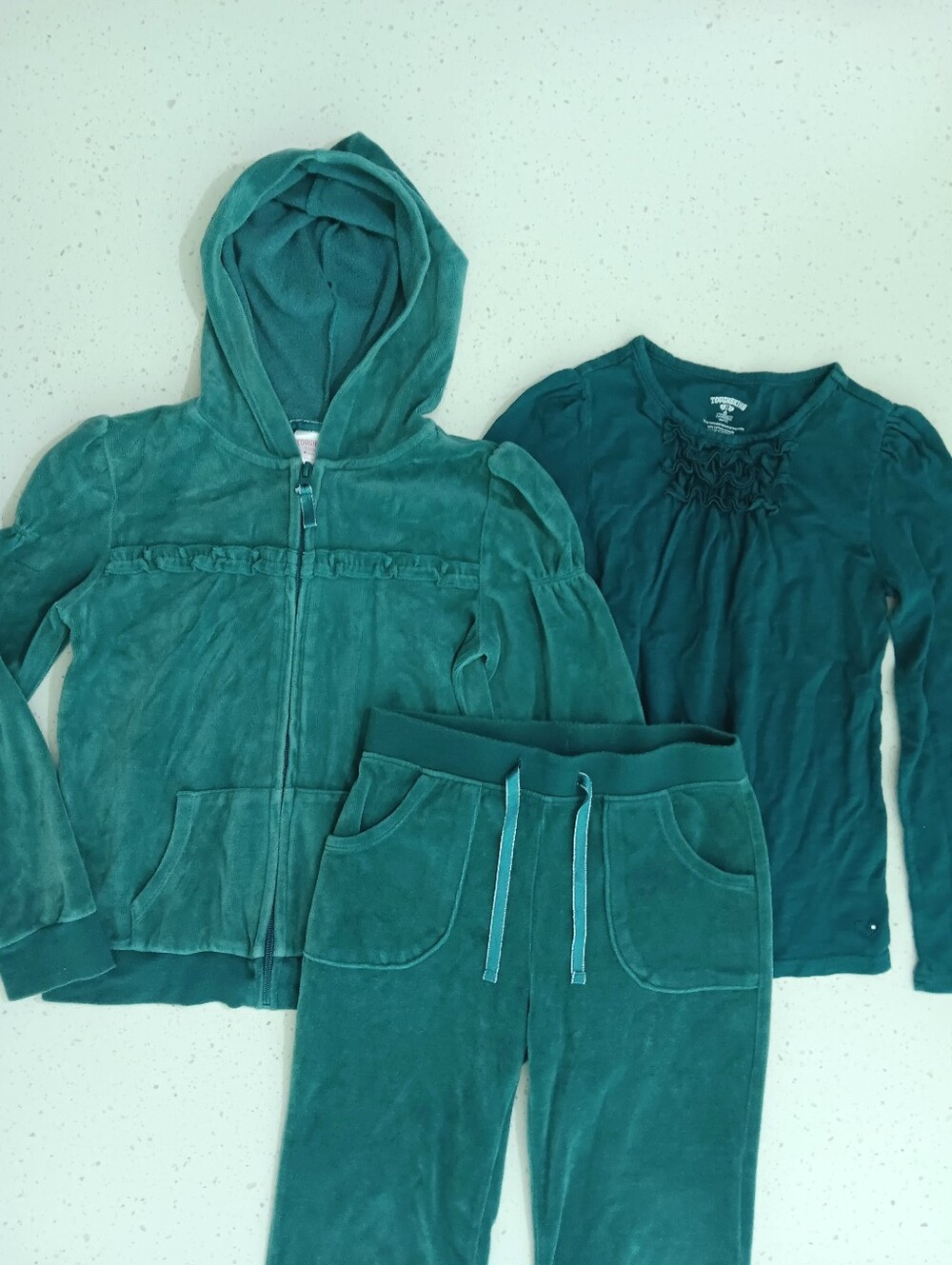 Girls' Soft Dark Green Velour Tracksuit and Longsleeve Bundle Size 6X